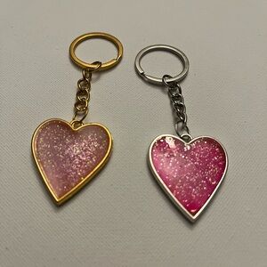Artisan Pink and Gold Heart Keychain Duo